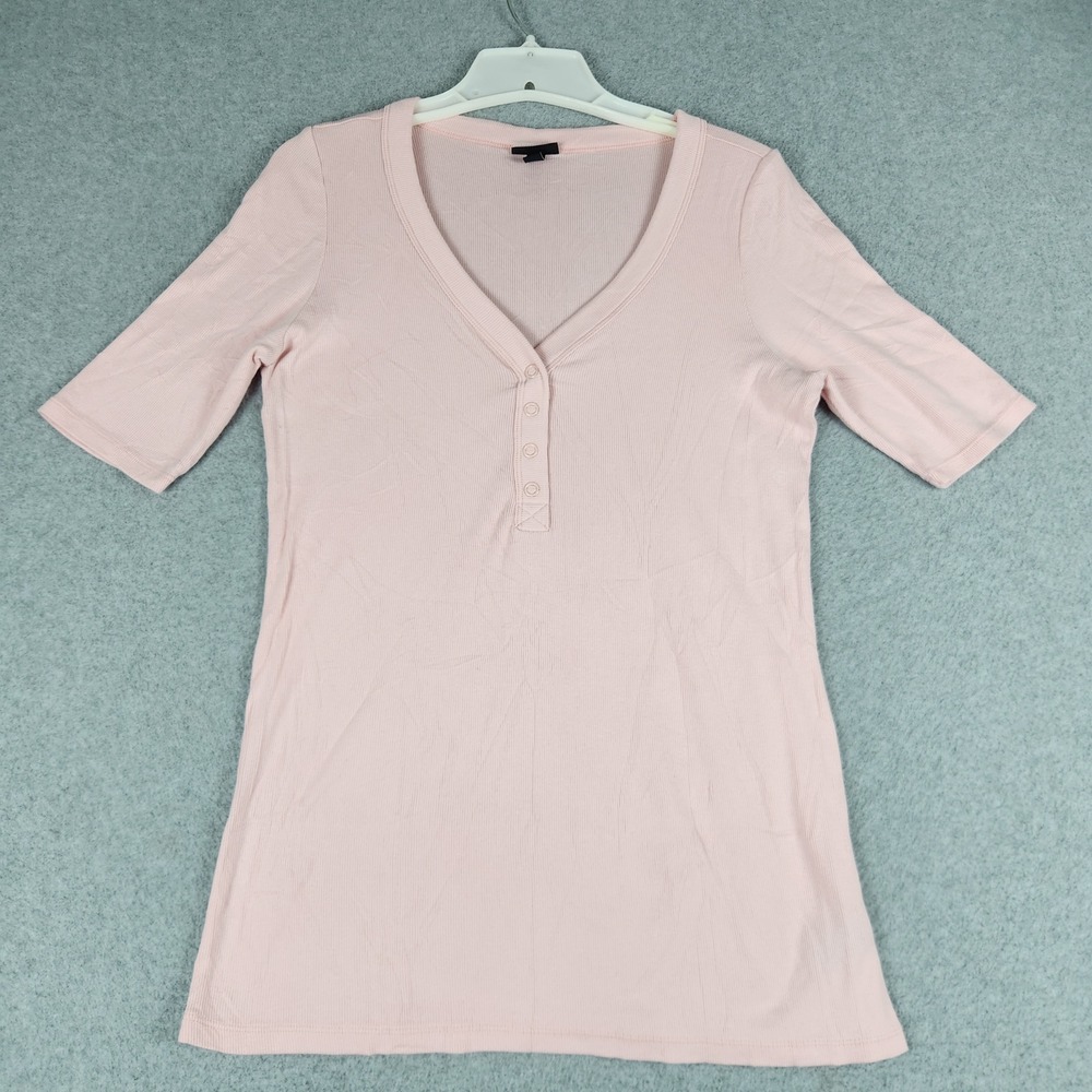 Torrid Henley Top Womens 1 Pink Ribbed Stretchy Slim Fit Short Sleeve Cotton